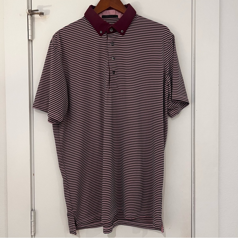 Greyson Navy and Pink Stripped Polo Golf Shirt